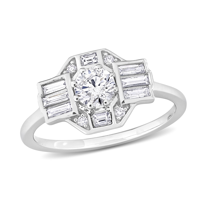 0.72 CT. T.W. Diamond Octagonal Frame Collar Engagement Ring in 14K White Gold