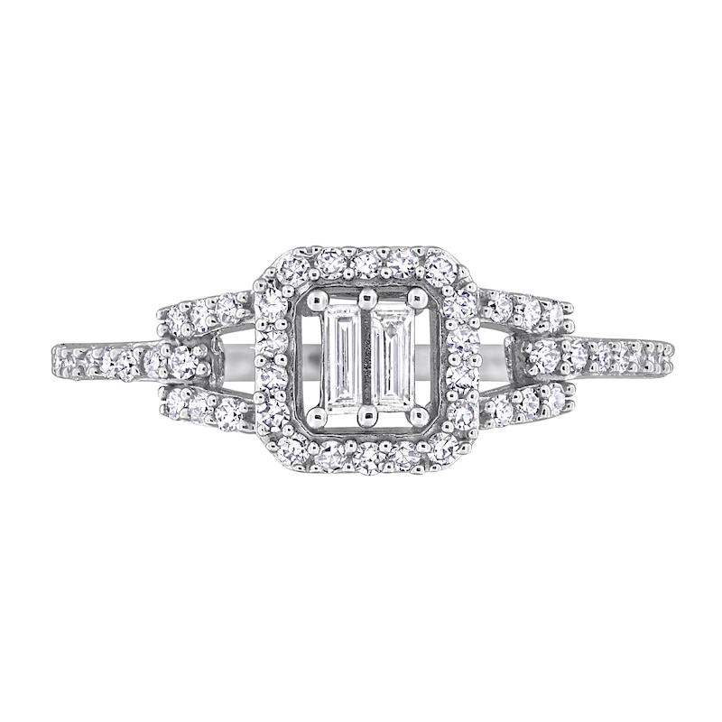 Main Image 3 of 0.31 CT. T.W. Baguette and Round Diamond Cushion Frame Split Shank Engagement Ring in 10K White Gold