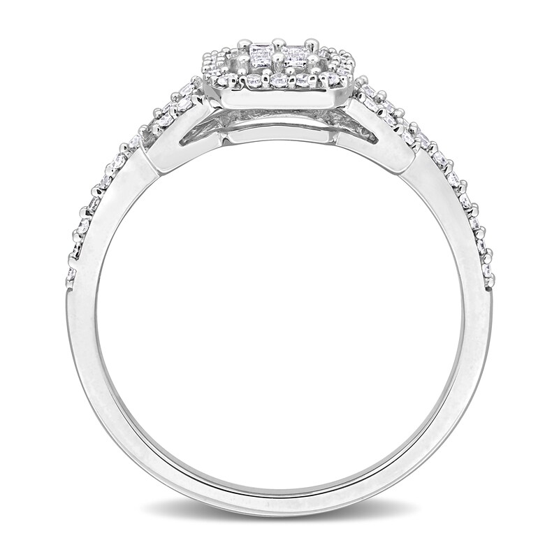 Main Image 4 of 0.31 CT. T.W. Baguette and Round Diamond Cushion Frame Split Shank Engagement Ring in 10K White Gold