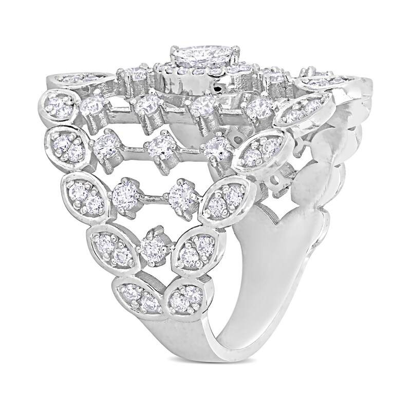 Main Image 2 of 1.20 CT. T.W. Diamond Multi-Row Column Leaf-Edge Ring in 14K White Gold