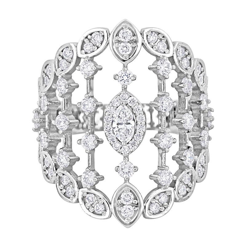 Main Image 3 of 1.20 CT. T.W. Diamond Multi-Row Column Leaf-Edge Ring in 14K White Gold