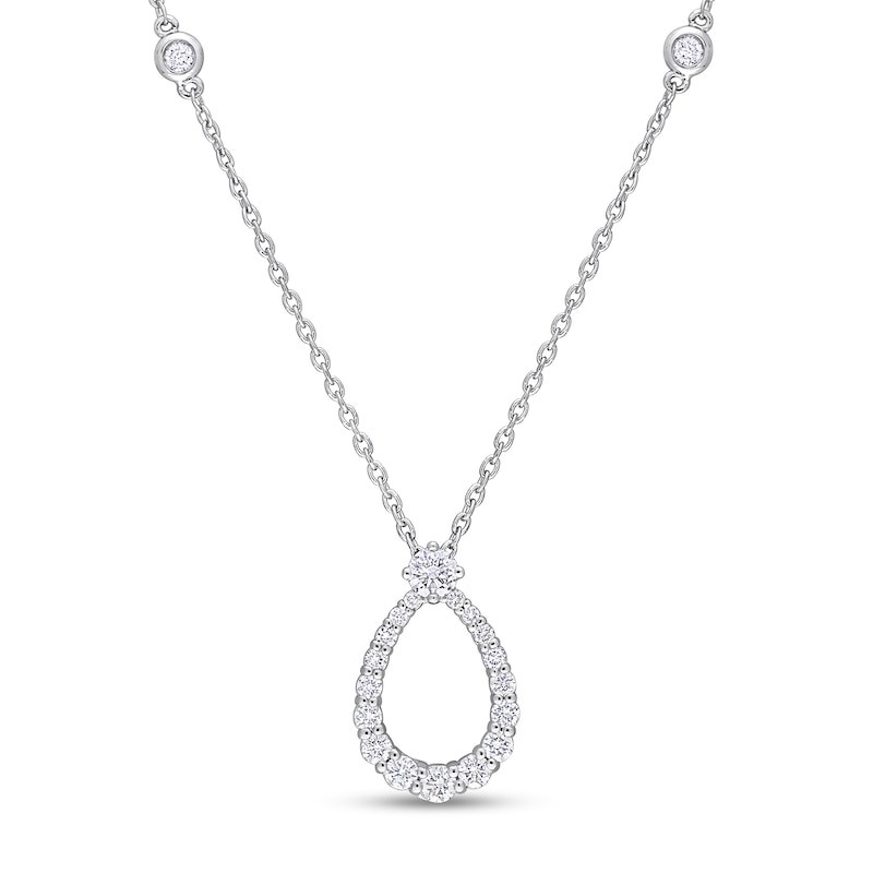 Main Image 1 of 0.43 CT. T.W. Diamond Graduated Open Teardrop Station Necklace in 14K White Gold - 17.5"