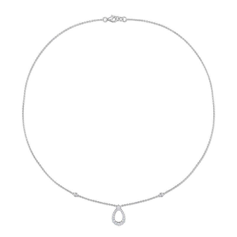 Main Image 2 of 0.43 CT. T.W. Diamond Graduated Open Teardrop Station Necklace in 14K White Gold - 17.5"