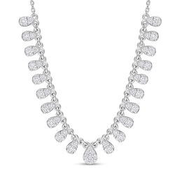 0.78 CT. T.W. Pear-Shaped Multi-Diamond Station Necklace in 14K White Gold - 17"