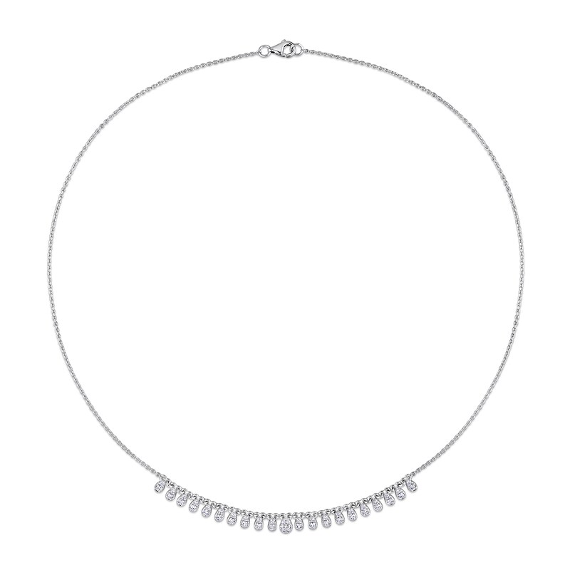 Main Image 2 of 0.78 CT. T.W. Pear-Shaped Multi-Diamond Station Necklace in 14K White Gold - 17"