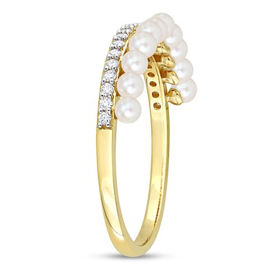 Freshwater Cultured Pearl and 0.16 CT. T.W. Diamond Double Row Ring in 14K Gold
