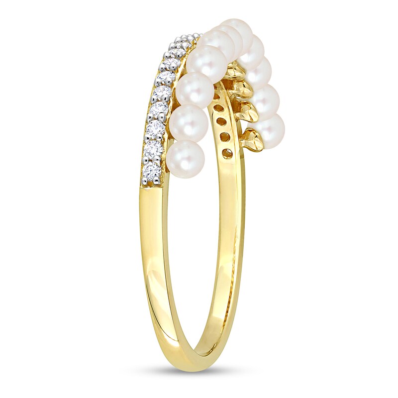 Main Image 2 of Freshwater Cultured Pearl and 0.16 CT. T.W. Diamond Double Row Ring in 14K Gold