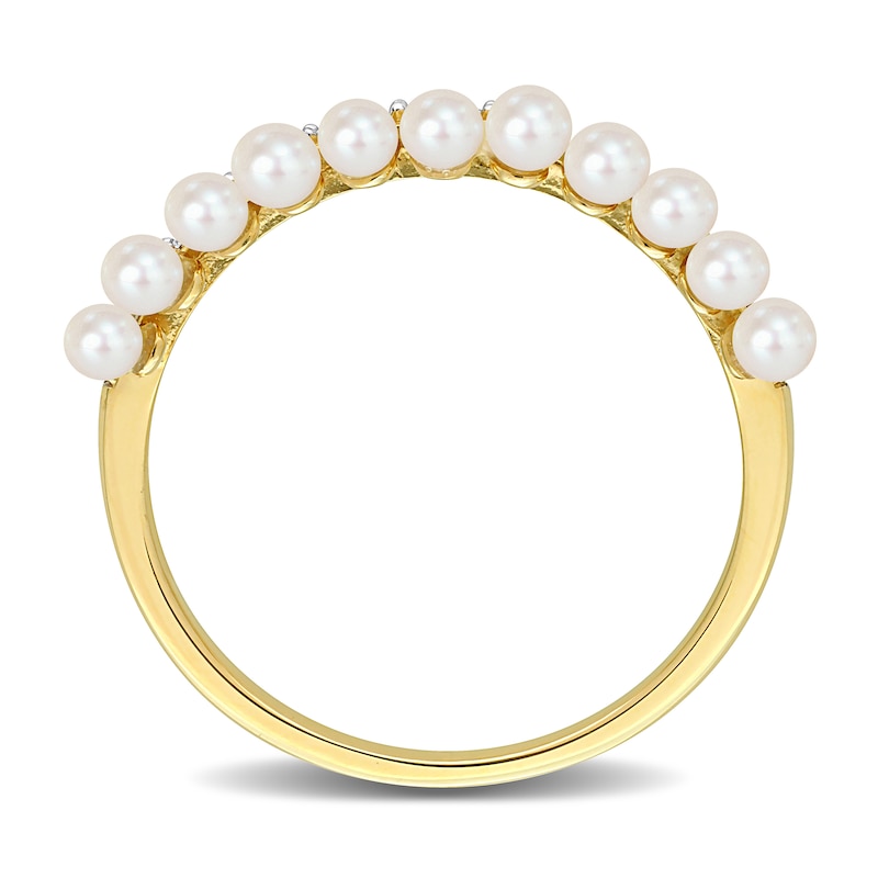 Main Image 3 of Freshwater Cultured Pearl and 0.16 CT. T.W. Diamond Double Row Ring in 14K Gold