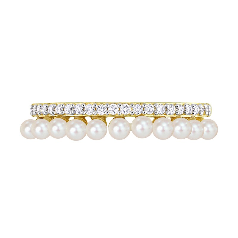 Main Image 4 of Freshwater Cultured Pearl and 0.16 CT. T.W. Diamond Double Row Ring in 14K Gold
