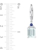 Thumbnail Image 2 of Emerald-Cut Aquamarine, Blue Sapphire and 0.08 CT. T.W. Diamond Stacked Drop Earrings in Sterling Silver