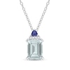 Emerald-Cut Aquamarine, Blue Sapphire and Diamond Accent Stacked Pendant in Sterling Silver