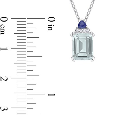 Emerald-Cut Aquamarine, Blue Sapphire and Diamond Accent Stacked Pendant in Sterling Silver