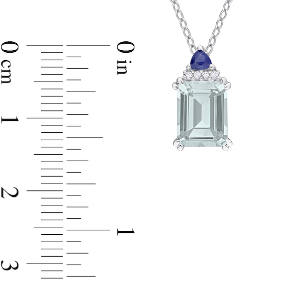 Emerald-Cut Aquamarine, Blue Sapphire and Diamond Accent Stacked Pendant in Sterling Silver