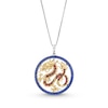 Thumbnail Image 1 of Garnet and Blue Lab-Created Sapphire Dragon Circle Pendant in Sterling Silver and 10K Gold - 18”