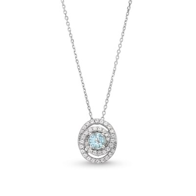 Aquamarine and White Lab-Created Sapphire Oval Spiral Necklace in Sterling Silver - 18”