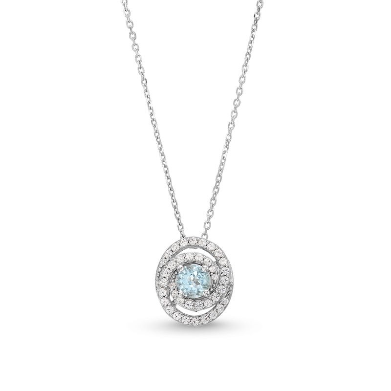 Main Image 1 of Aquamarine and White Lab-Created Sapphire Oval Spiral Necklace in Sterling Silver - 18”