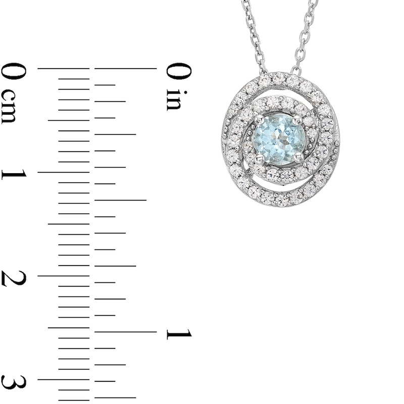 Main Image 3 of Aquamarine and White Lab-Created Sapphire Oval Spiral Necklace in Sterling Silver - 18”