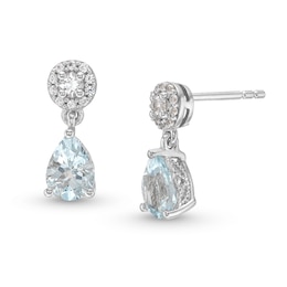 Pear-Shaped Aquamarine and White Lab-Created Sapphire Dangle Earrings in Sterling Silver