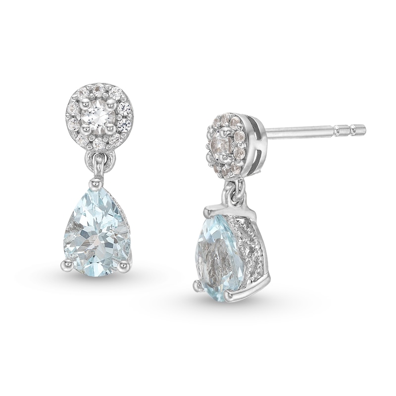 Pear-Shaped Aquamarine and White Lab-Created Sapphire Dangle Earrings in Sterling Silver|Peoples Jewellers