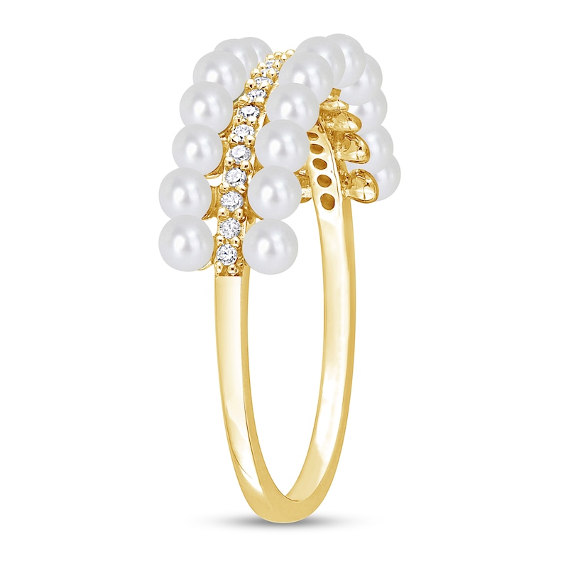 Main Image 2 of 2.0-2.5mm Freshwater Cultured Pearl and 0.11 CT. T.W. Diamond Ring in 10K Gold