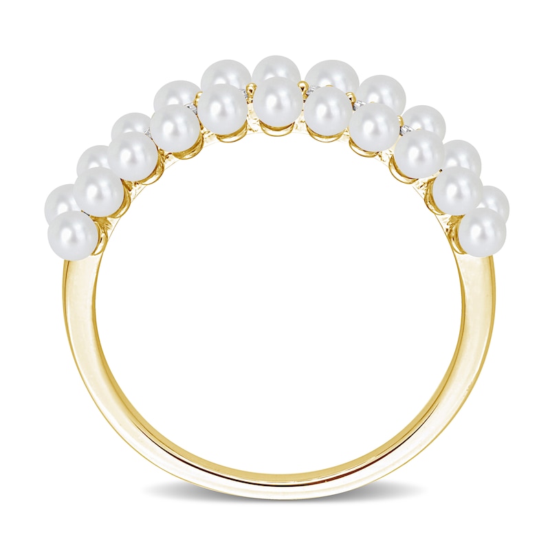 Main Image 4 of 2.0-2.5mm Freshwater Cultured Pearl and 0.11 CT. T.W. Diamond Ring in 10K Gold