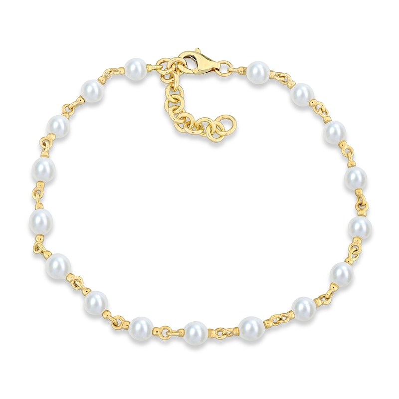 3.5-4.0mm Cultured Freshwater Pearl Station Bracelet in 10K Gold - 7.25”|Peoples Jewellers