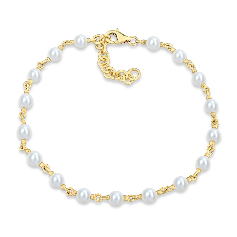 3.5-4.0mm Cultured Freshwater Pearl Station Bracelet in 10K Gold - 7.25”