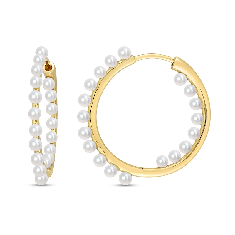 2.0-2.5mm Freshwater Cultured Pearl Inside-Out Hoop Earrings in 14K Gold