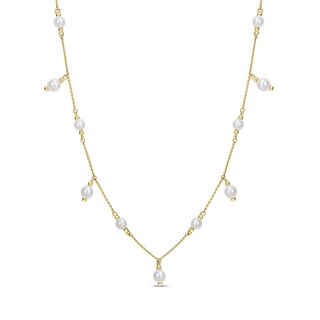 3.5-4.0mm Freshwater Cultured Pearl Dangle Station Necklace in 10K Gold – 18”