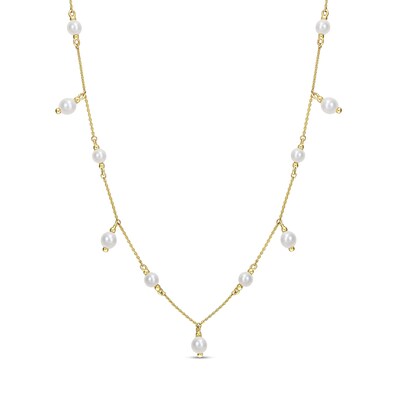 3.5-4.0mm Freshwater Cultured Pearl Dangle Station Necklace in 10K Gold – 18”