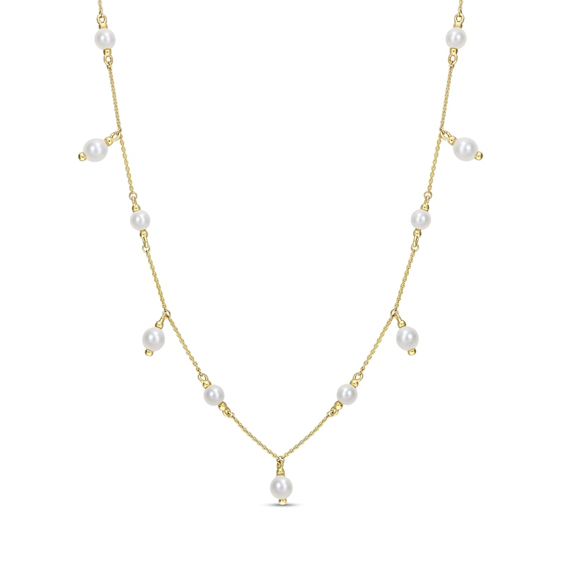3.5-4.0mm Freshwater Cultured Pearl Dangle Station Necklace in 10K Gold – 18”