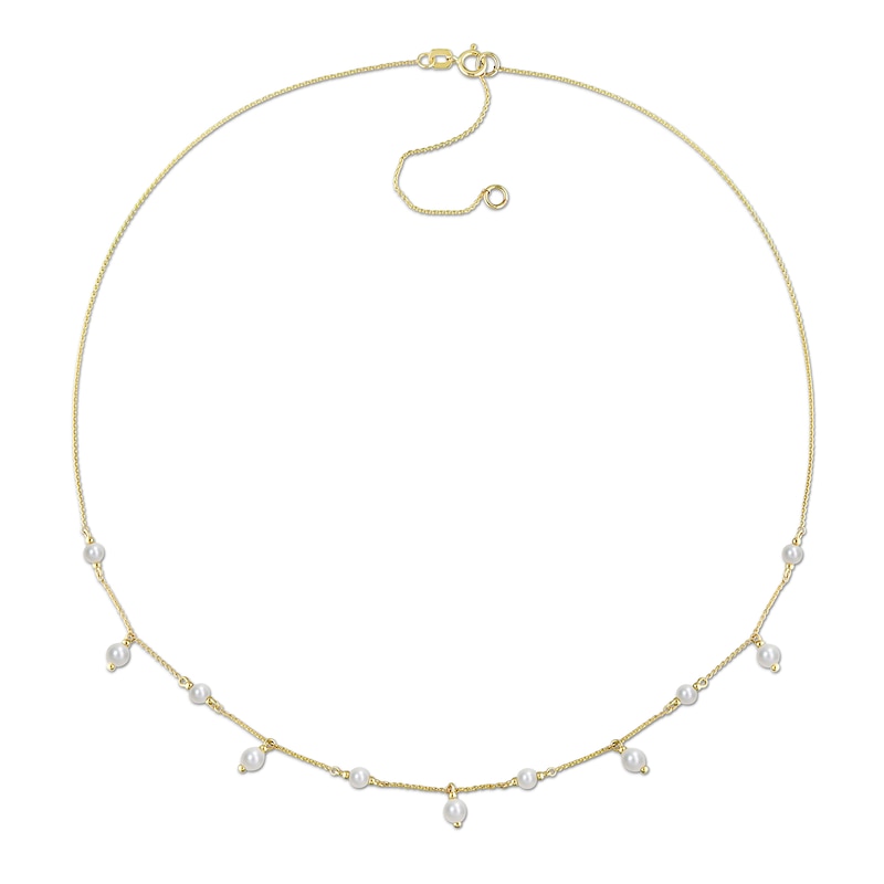 3.5-4.0mm Freshwater Cultured Pearl Dangle Station Necklace in 10K Gold – 18”