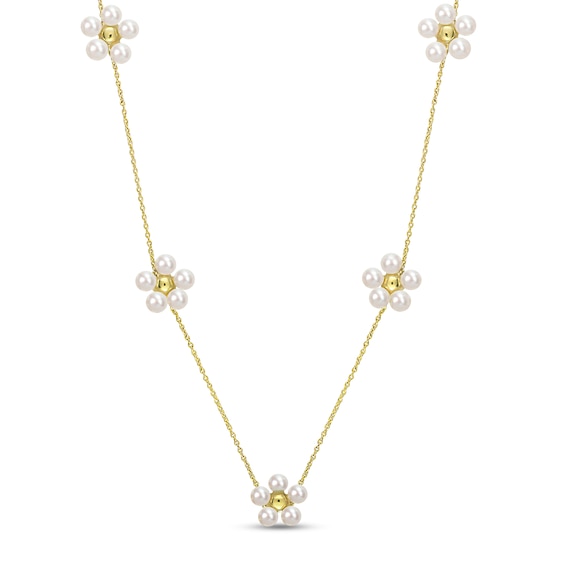 2.5-3.0mm Freshwater Cultured Pearl Flower Station Necklace in 10K Gold-18”