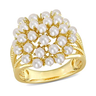 2.0-3.0 Freshwater Cultured Pearl Cluster Ring in Sterling Silver with Yellow Rhodium Plate