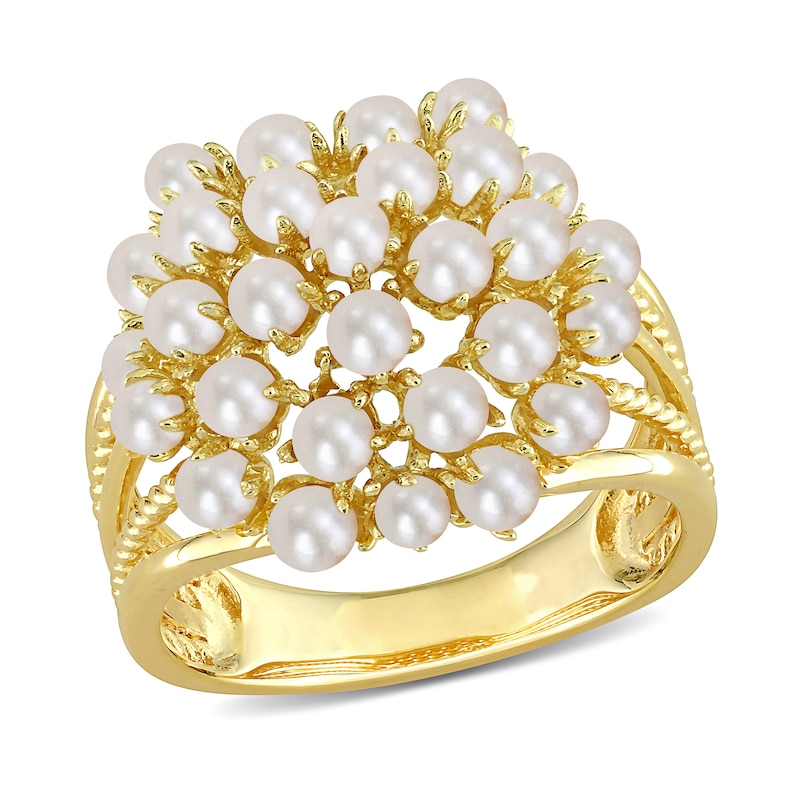 2.0-3.0 Freshwater Cultured Pearl Cluster Ring in Sterling Silver with Yellow Rhodium Plate