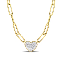 0.39 CT. T.W. Multi-Diamond Heart Paper Clip Chain Necklace in 14K Gold - 18”