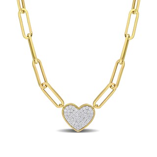 0.39 CT. T.W. Multi-Diamond Heart Paper Clip Chain Necklace in 14K Gold - 18”