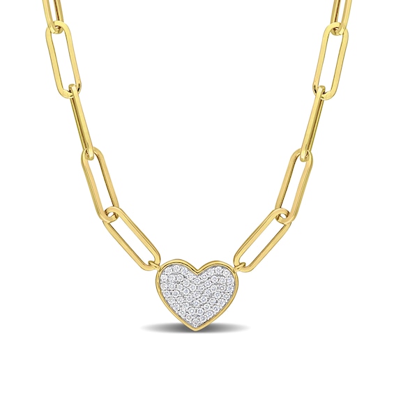 0.39 CT. T.W. Multi-Diamond Heart Paper Clip Chain Necklace in 14K Gold - 18”