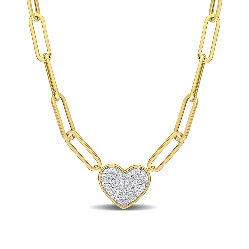 0.39 CT. T.W. Multi-Diamond Heart Paper Clip Chain Necklace in 14K Gold - 18”|Peoples Jewellers