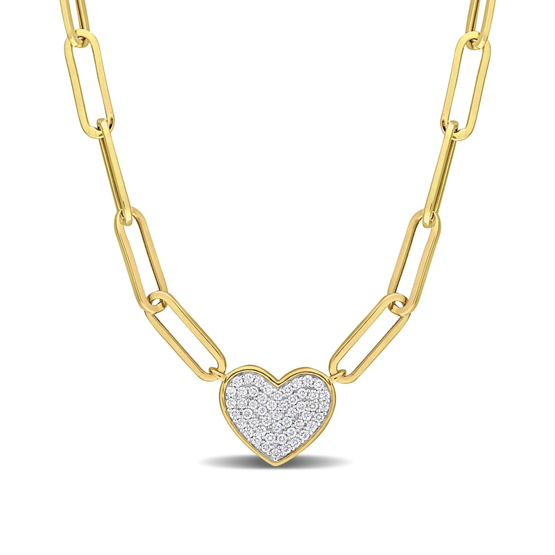 0.39 CT. T.W. Multi-Diamond Heart Paper Clip Chain Necklace in 14K Gold - 18”