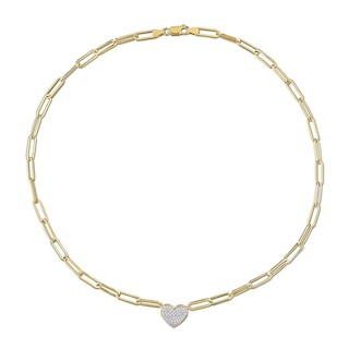 0.39 CT. T.W. Multi-Diamond Heart Paper Clip Chain Necklace in 14K Gold - 18”