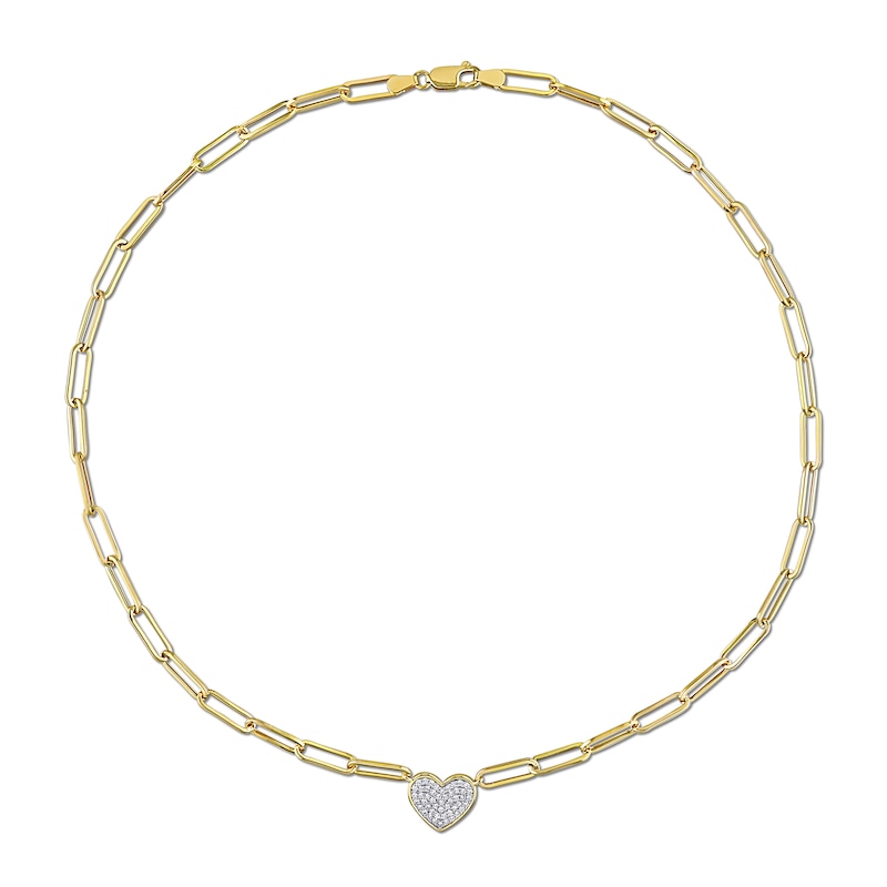 0.39 CT. T.W. Multi-Diamond Heart Paper Clip Chain Necklace in 14K Gold - 18”