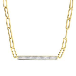 0.39 CT. T.W. Multi-Diamond Bar Paper Clip Chain Necklace in 14K Gold - 18”