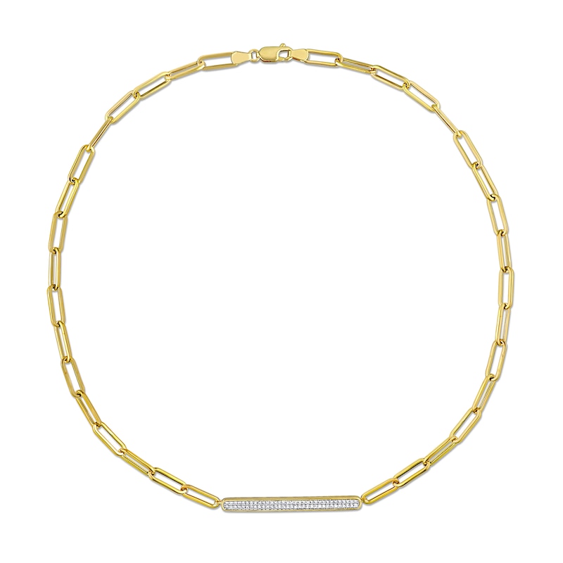 0.39 CT. T.W. Multi-Diamond Bar Paper Clip Chain Necklace in 14K Gold - 18”