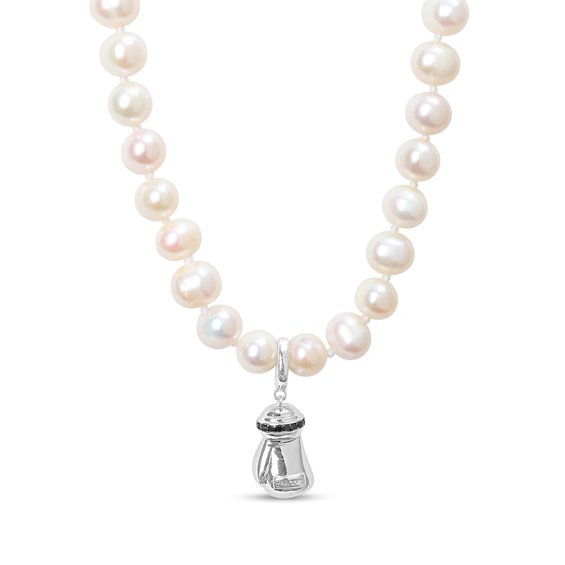 Main Image 1 of Men’s 7.0-7.5mm Freshwater Cultured Pearl and 0.04 CT. T.W. Black Diamond Boxing Glove Necklace in Sterling Silver-21”