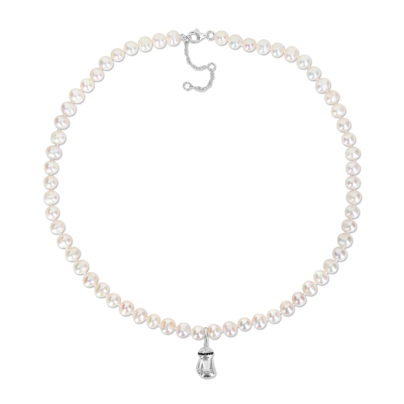 Main Image 2 of Men’s 7.0-7.5mm Freshwater Cultured Pearl and 0.04 CT. T.W. Black Diamond Boxing Glove Necklace in Sterling Silver-21”
