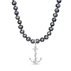 Thumbnail Image 1 of Men’s Black Freshwater Cultured Pearl and Anchor Necklace in Sterling Silver-21”