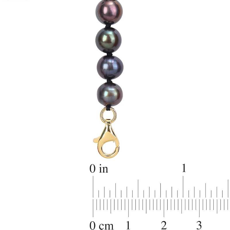 Main Image 3 of Men’s 7.0-7.5mm Black Cultured Pearl and 0.36 CT. T.W. Diamond Crown Necklace in Sterling Silver/Yellow Rhodium-21”