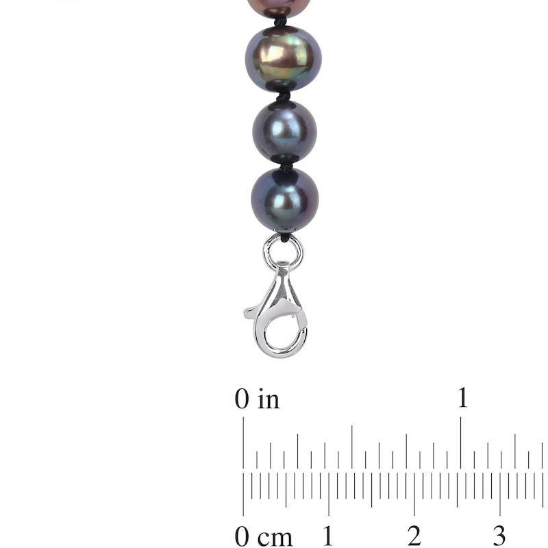 Main Image 3 of Black Freshwater Pearl and 0.10 CT. T.W. Black Diamond Fleur-de-Lis Charm Necklace in Sterling Silver - 21”