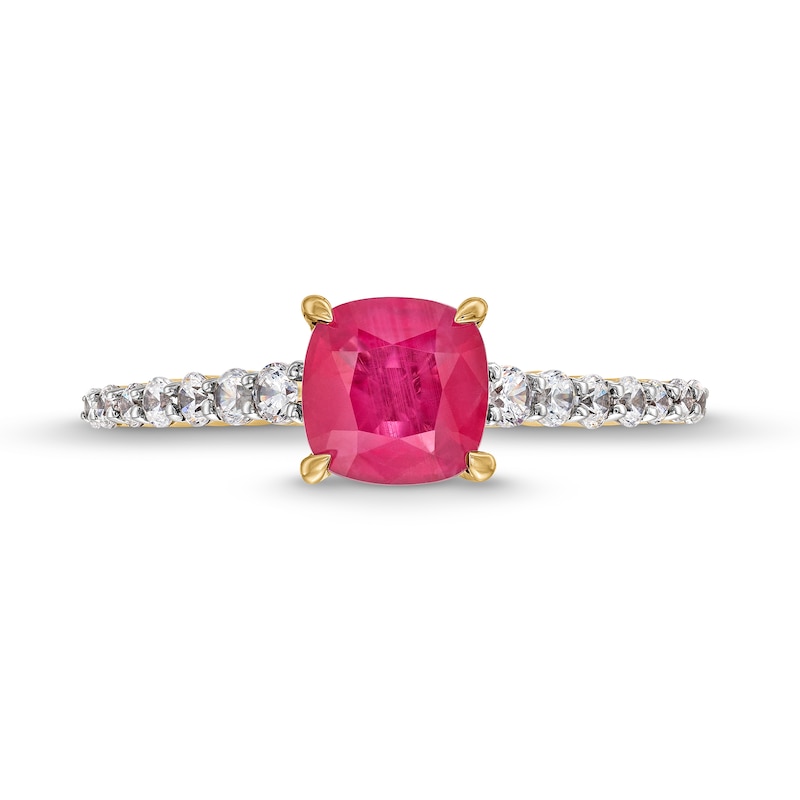 Main Image 4 of 6.0mm Cushion-Cut Certified Ruby and 0.33 CT. T.W. Diamond Ring in 10K Gold